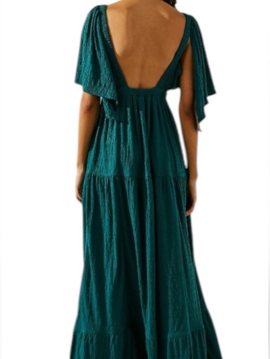 Free People Beach La La Maxi Dress Tiered Flutter Sleeve Teal Blue Green Size S - Picture 9 of 13